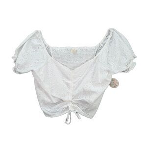 Jolie & Joy Cropped Top Eyelet Baby Doll Puff Sleeve Y2K Cottn White Plus 3X NWT